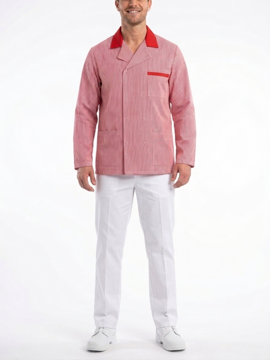 Fleischerjacke rot/weiß - Gr. 56 -