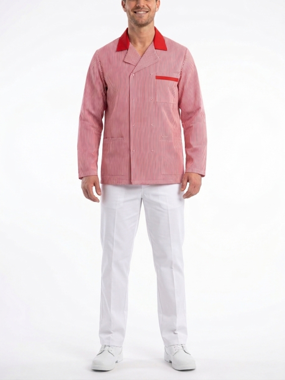 Fleischerjacke rot/wei&szlig; 
					- Gr. 50 -
				